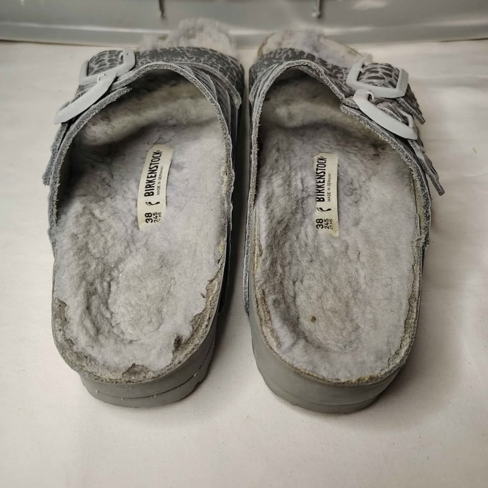 Birkenstock Silver Crocodile Pattern Sandals - image 3